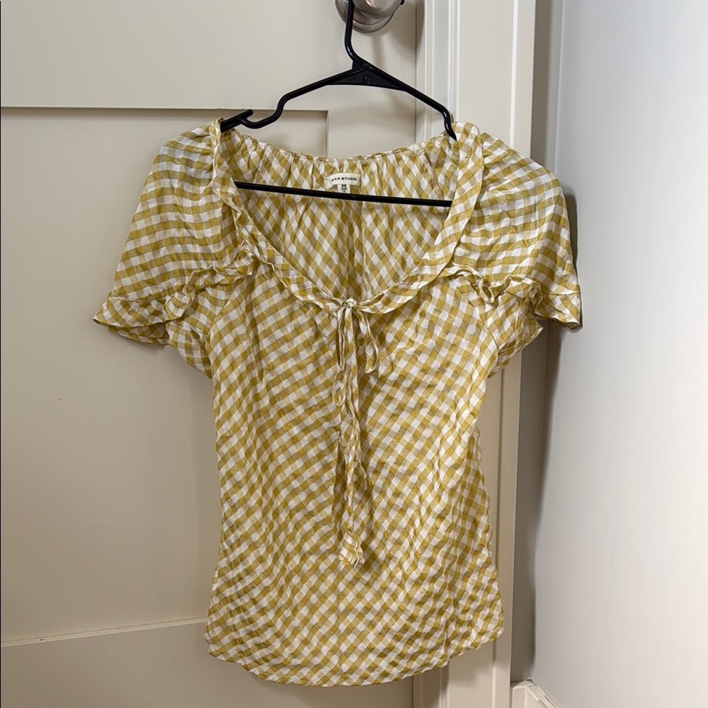 Max Studio Tan Short Sleeve Tie Front Blouse